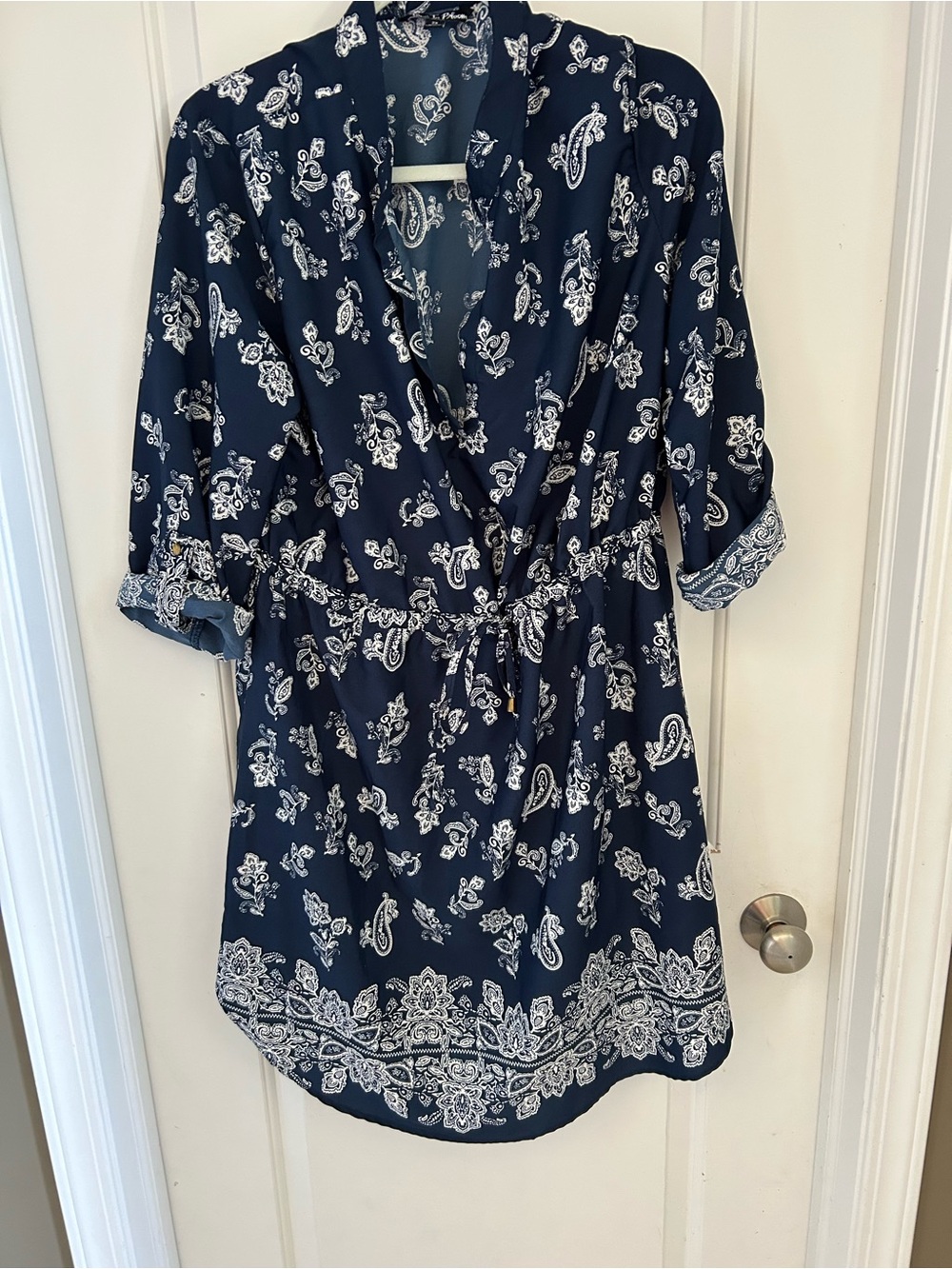 Navy Blue Paisley Tie-Waist Dress NWOT